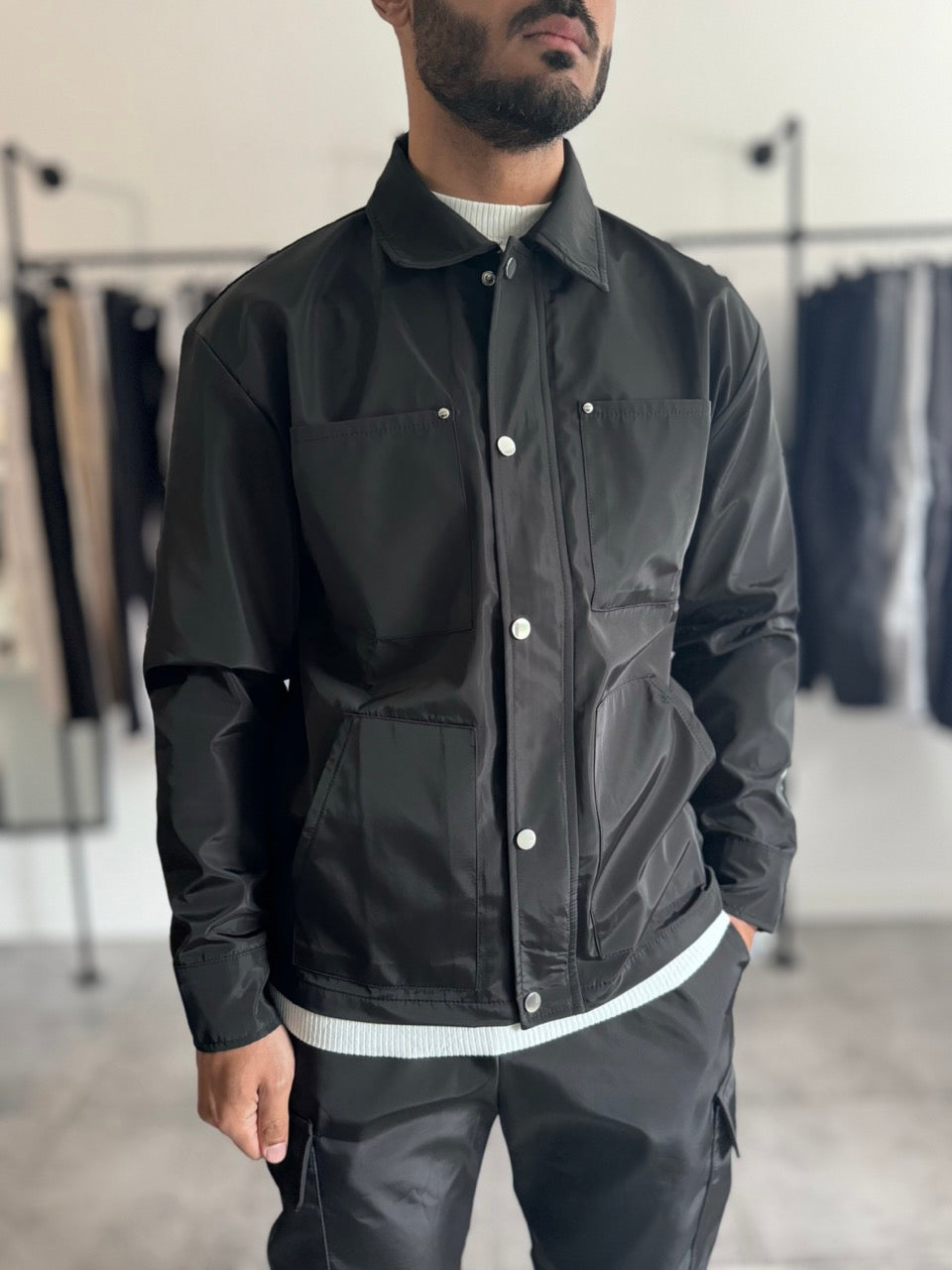 Veste cargo boutonnée éclair noir