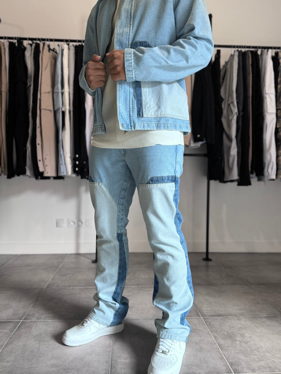 Ensemble jean veste et pantalon fermeture éclair (bleu jean)