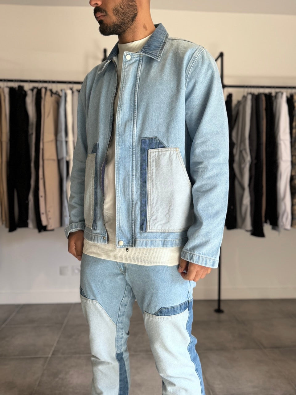 Ensemble jean veste et pantalon fermeture éclair (bleu jean)