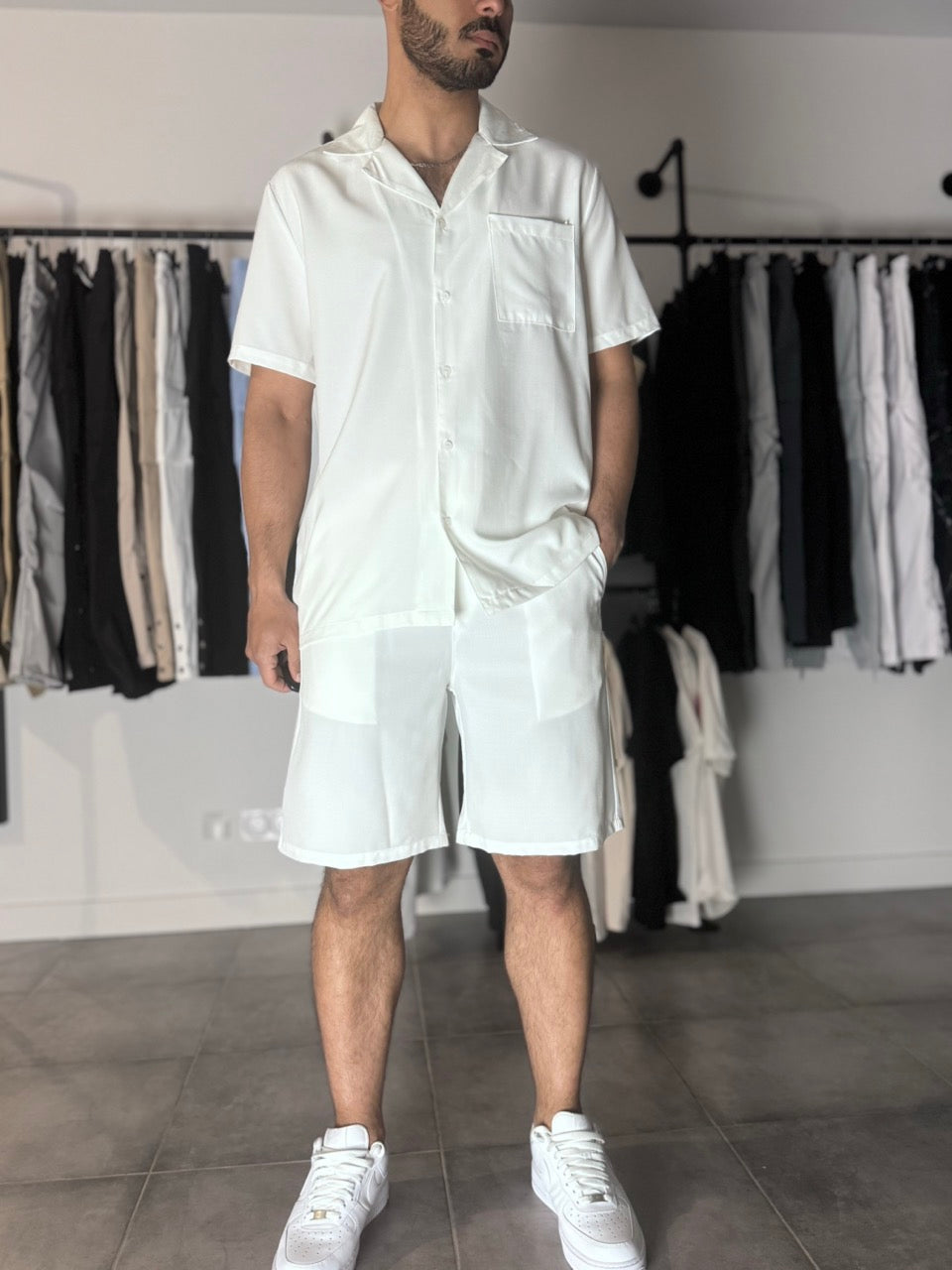 Ensemble Blanc décontracté chemise et short léger