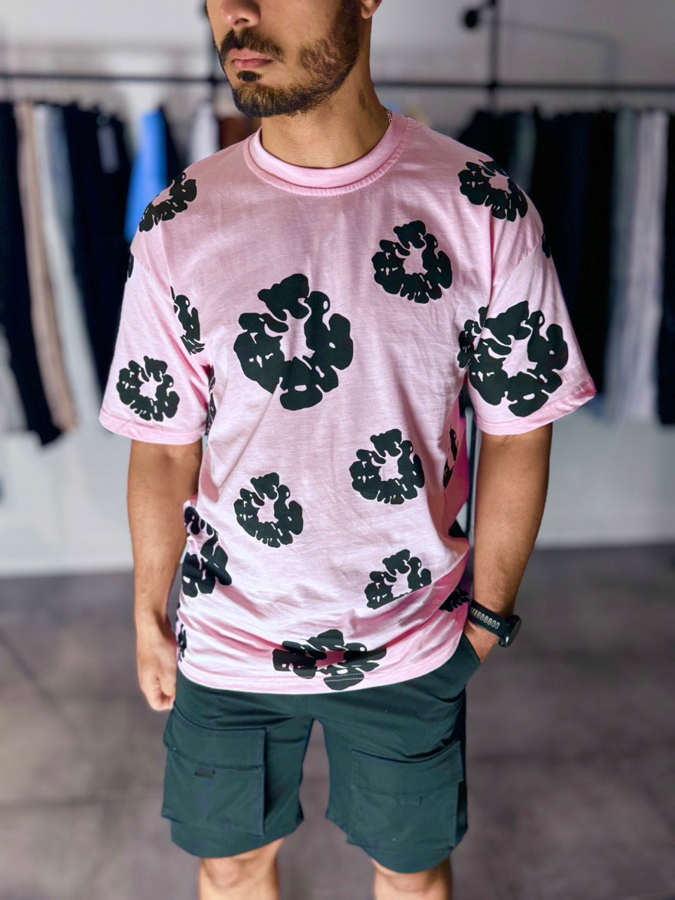 T-shirt rose imprimé fleurs