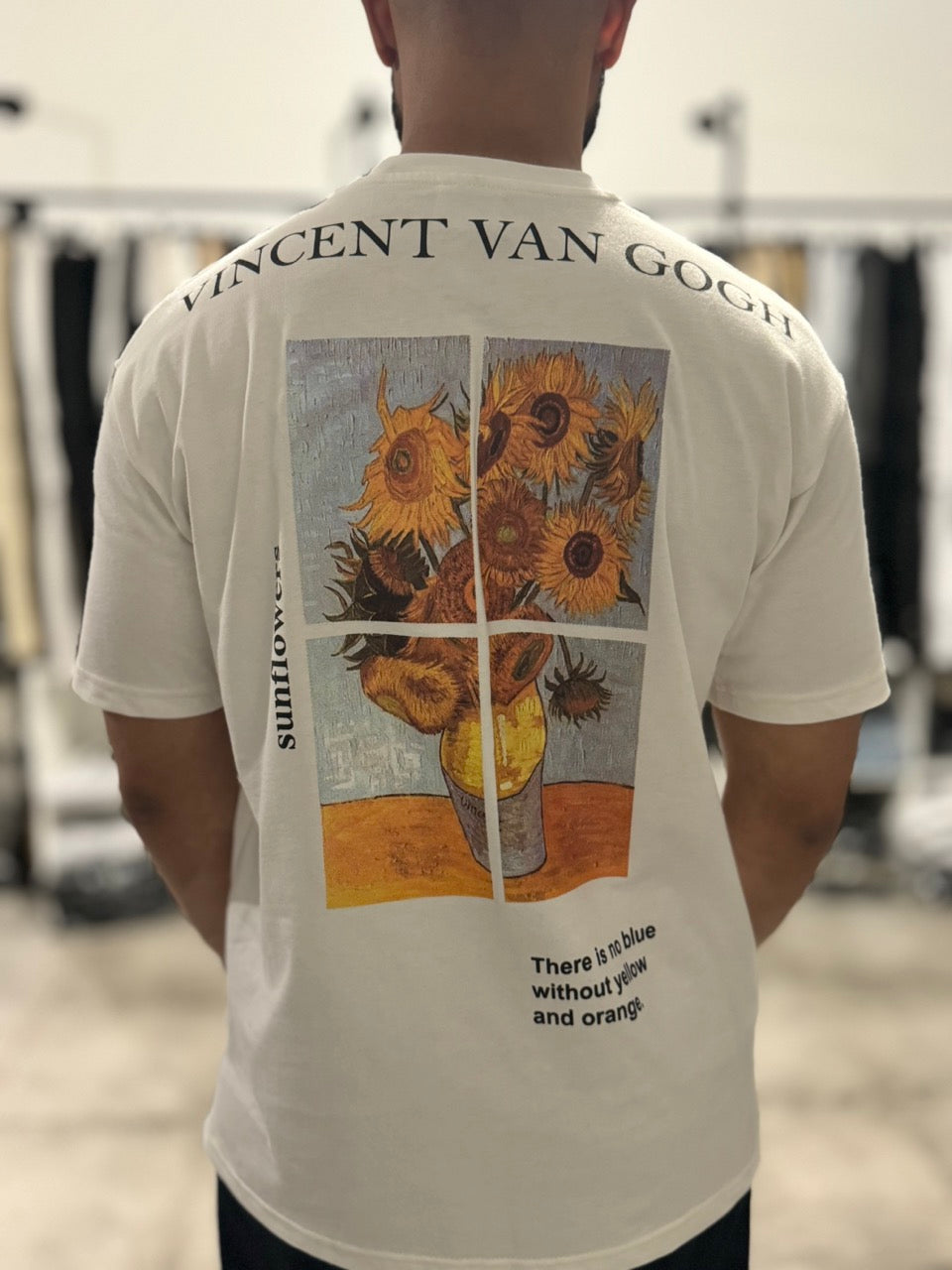 T-shirt blanc imprimé vase fleurs Van Gogh