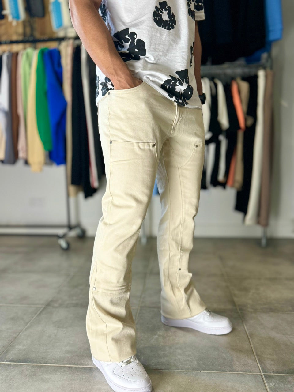 Jean évasé (Flare) beige jean full double