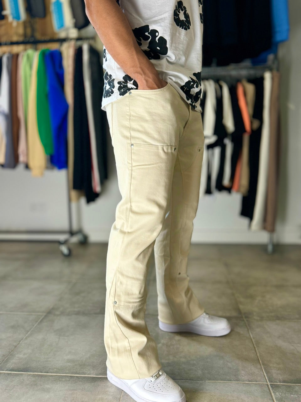 Jean évasé (Flare) beige jean full double