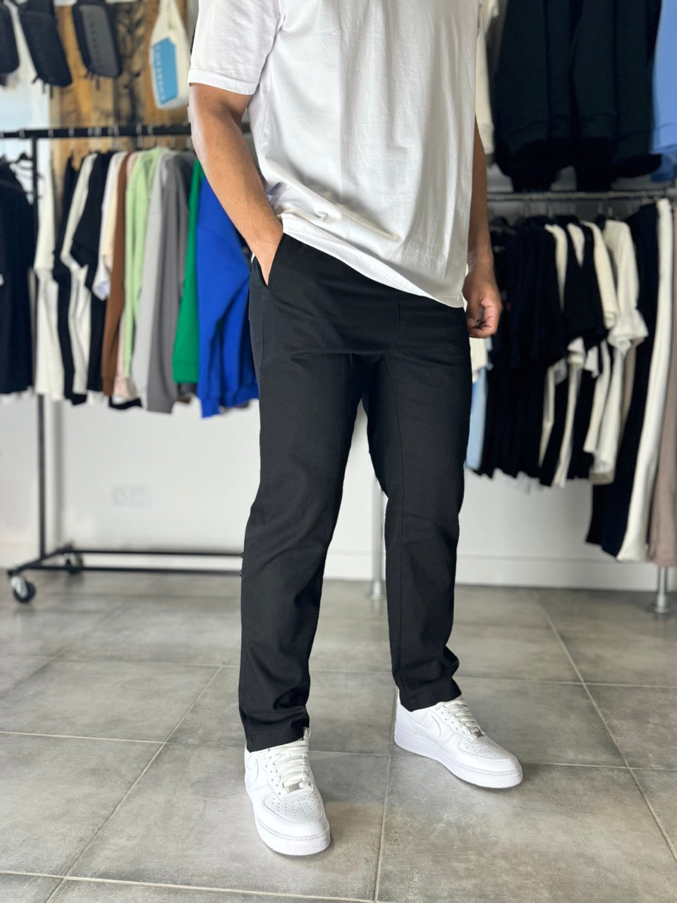 Pantalon lin léger noir (Noir)