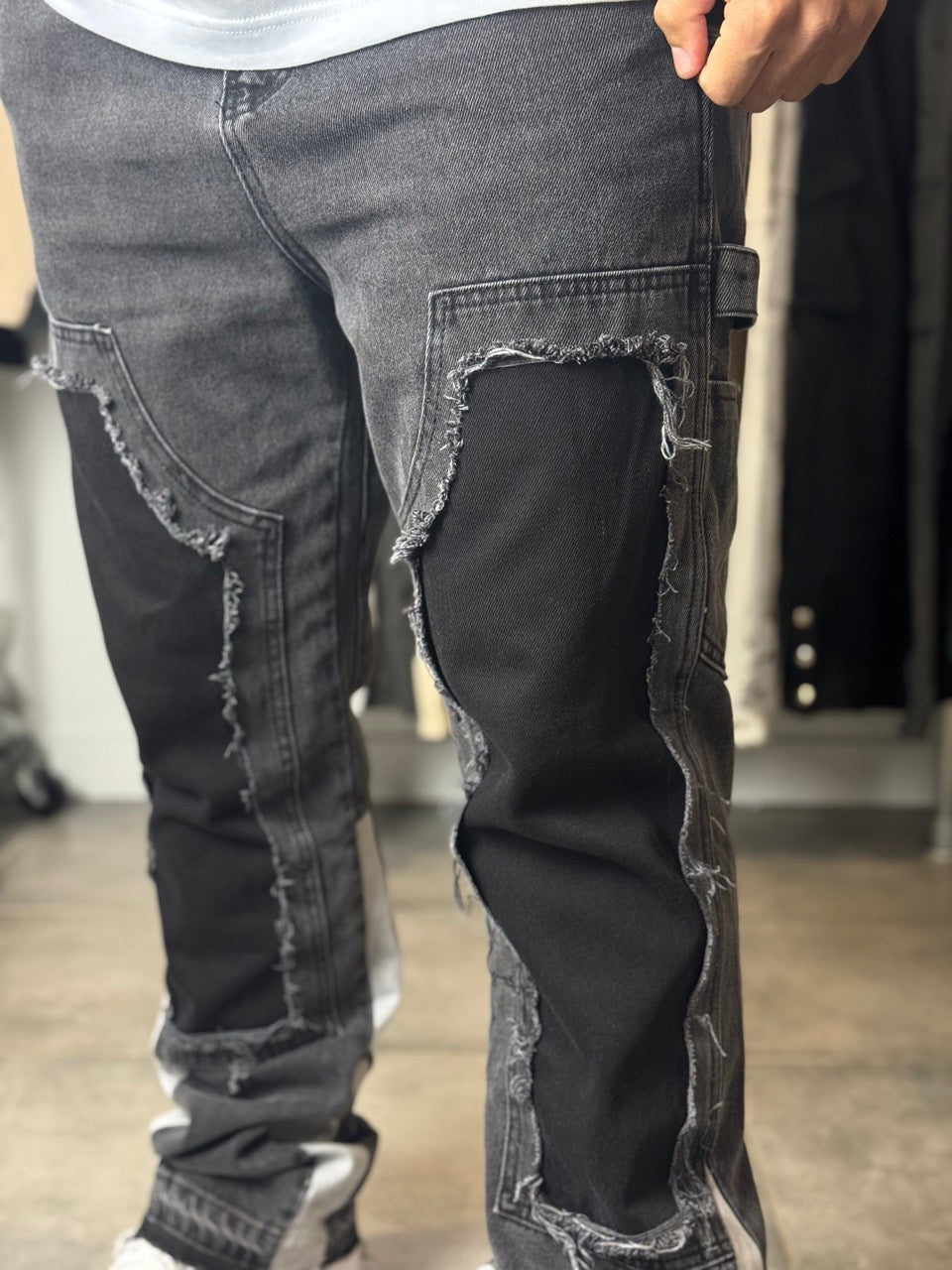 Jean double knee DÉCHIR gris noir ALPHA