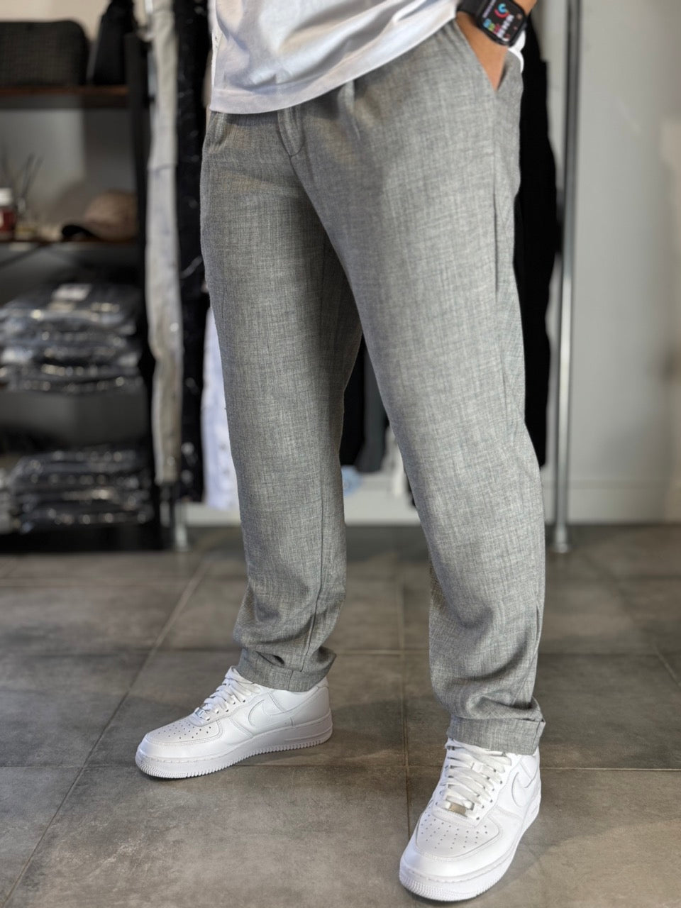 Pantalon classique large léger gris