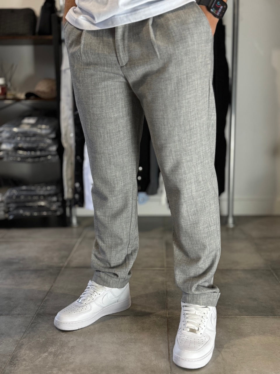 Pantalon classique large léger gris