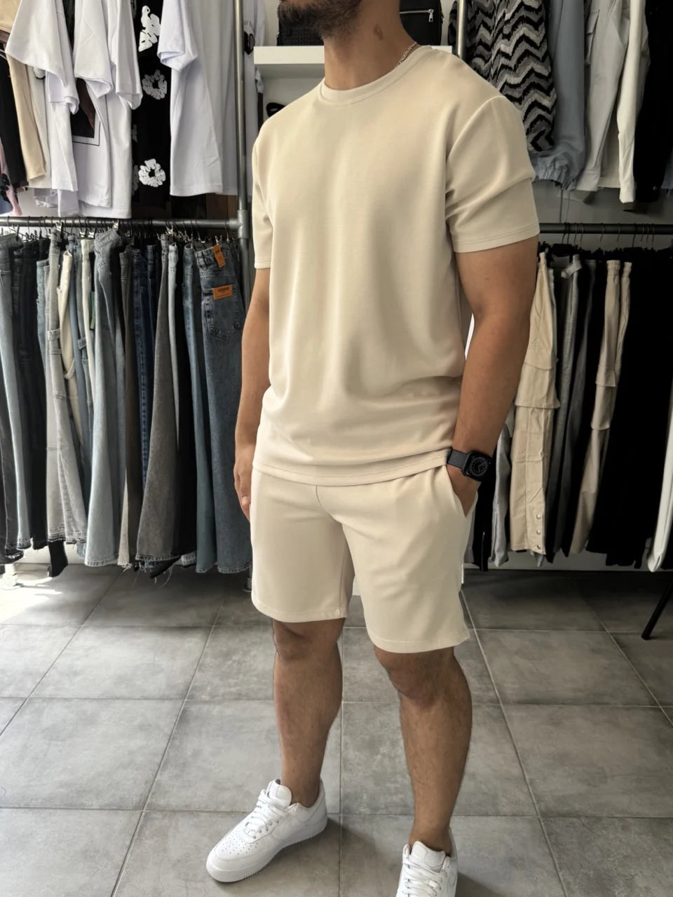 Ensemble t-shirt short basique beige