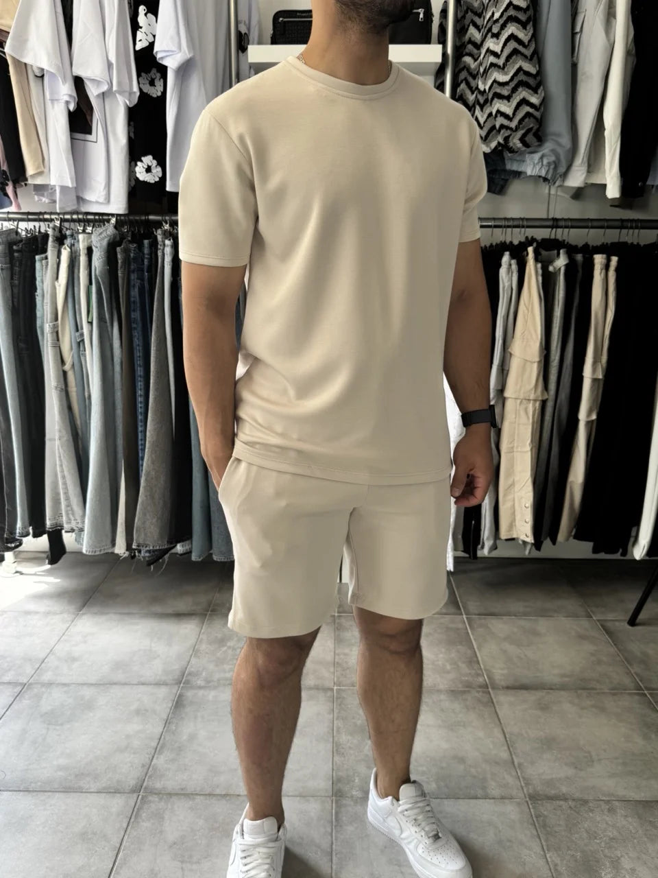 Ensemble t-shirt short basique beige