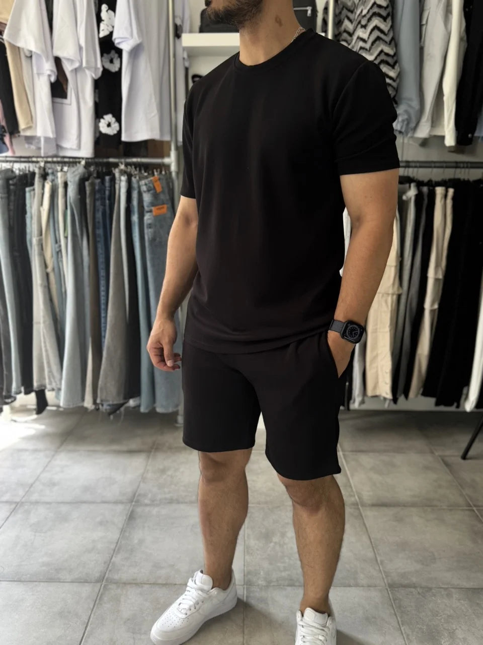 Ensemble t-shirt short basique noir