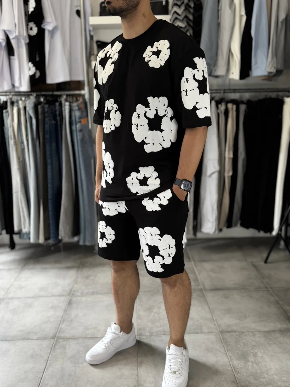 Ensemble à fleurs t-shirt short noir