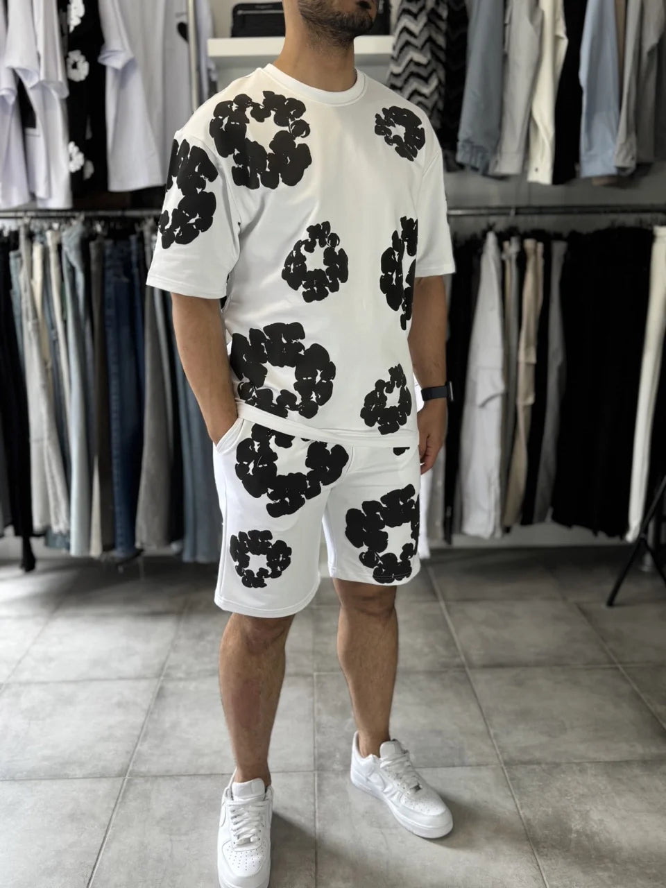 Ensemble à fleurs t-shirt short blanc