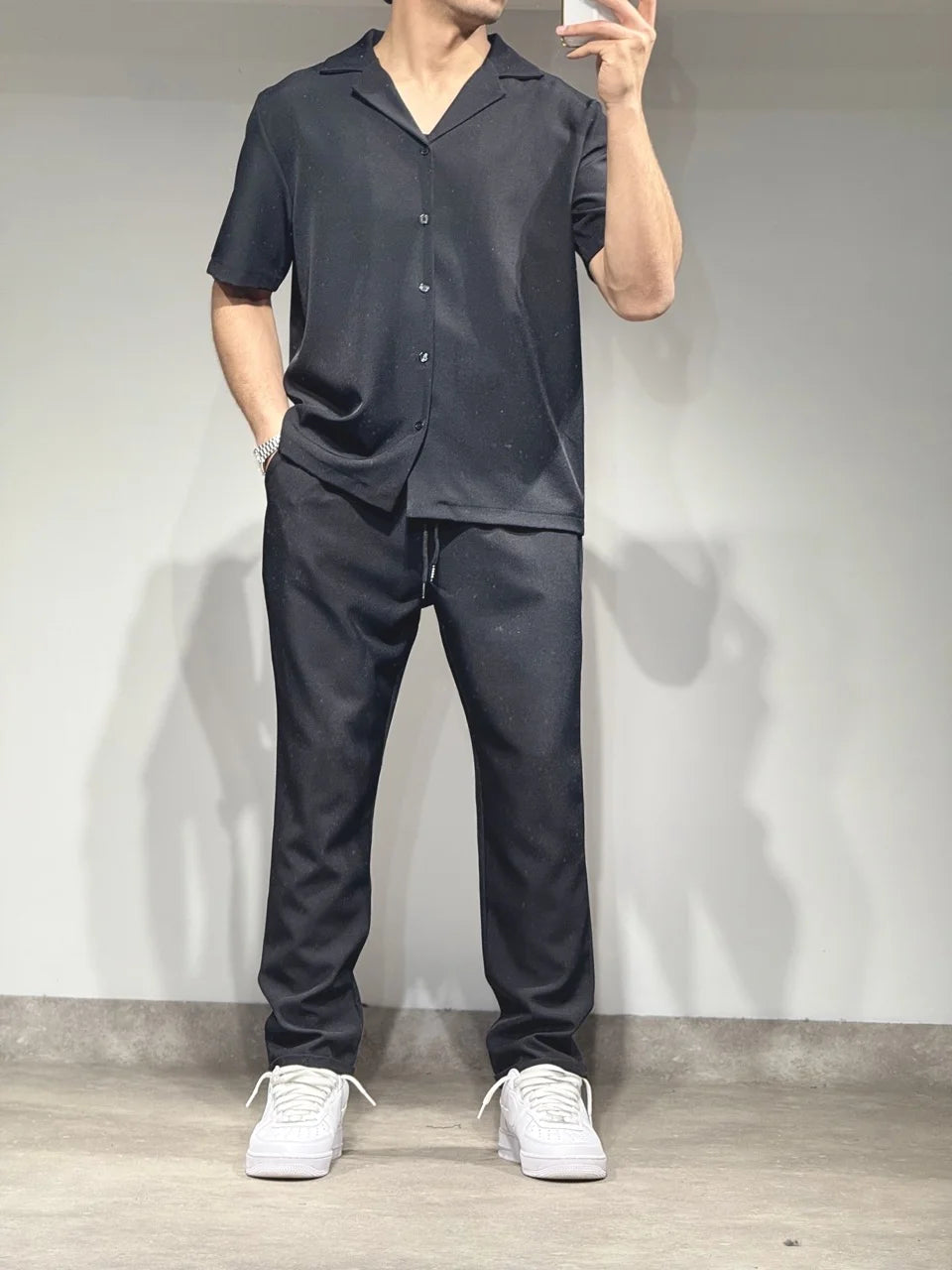 Ensemble classique chemise manches courtes pantalon noir