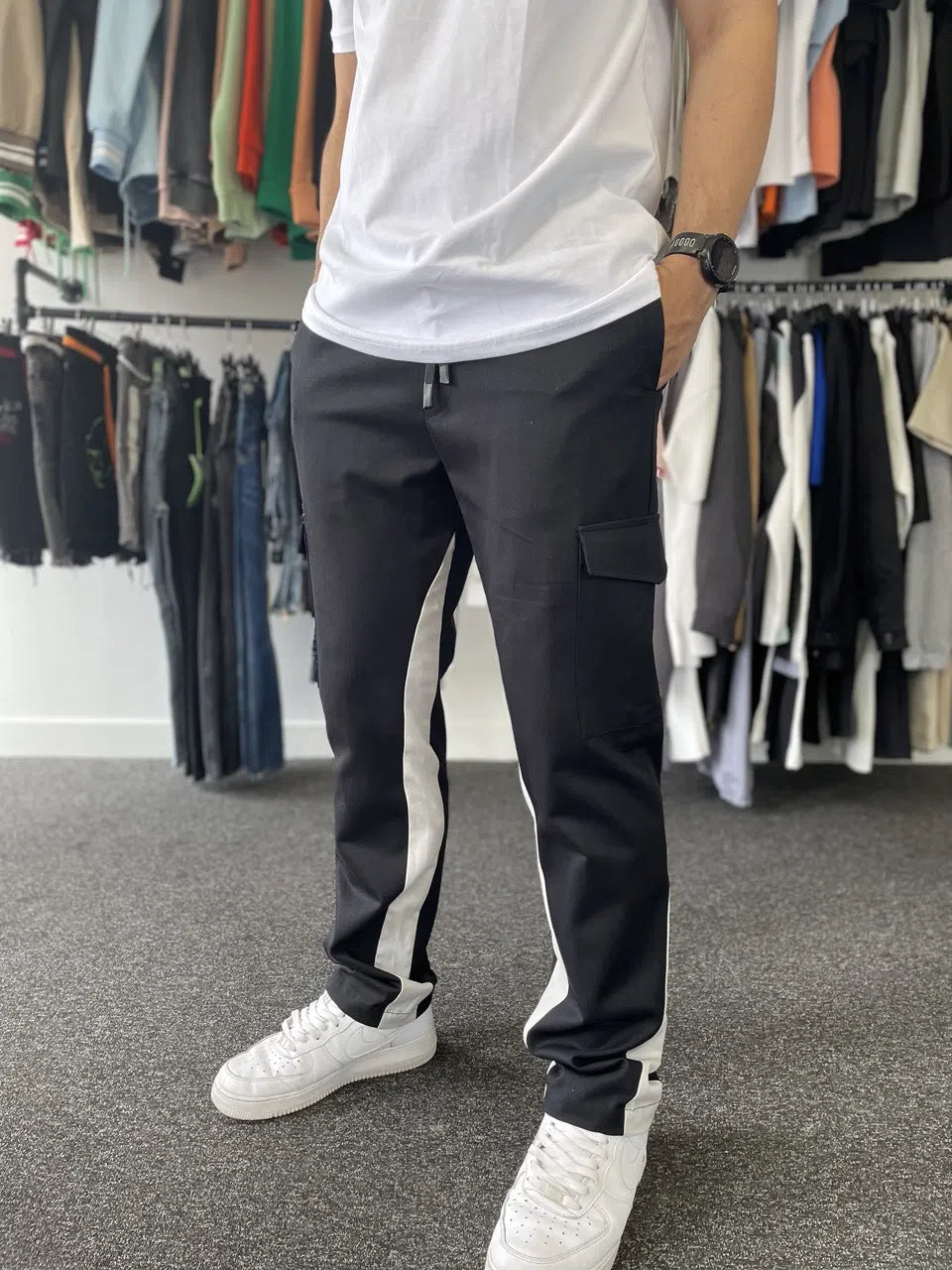 Pantalon cargo évasé couleur Noir/Gris