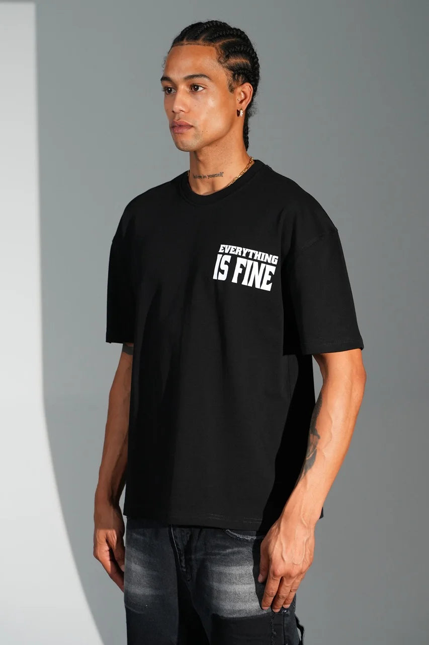 T-shirt coupe oversize DUCK EVERYTHING IS FINE noir