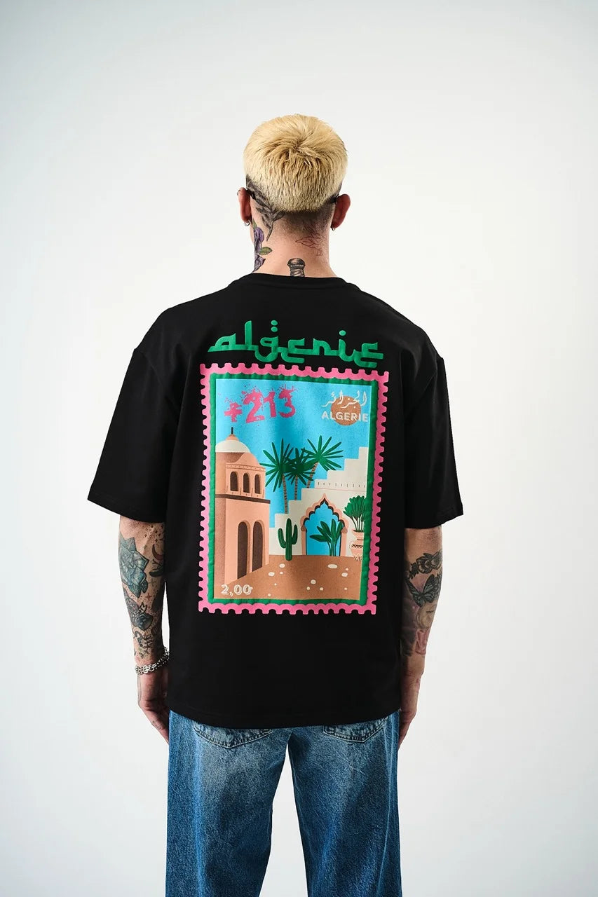 T-shirt Algérie timbre 213 Noir