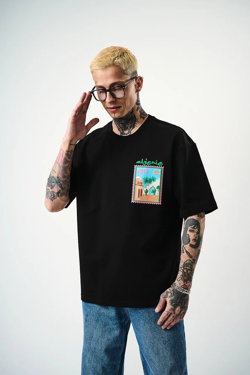 T-shirt Algérie timbre 213 Noir