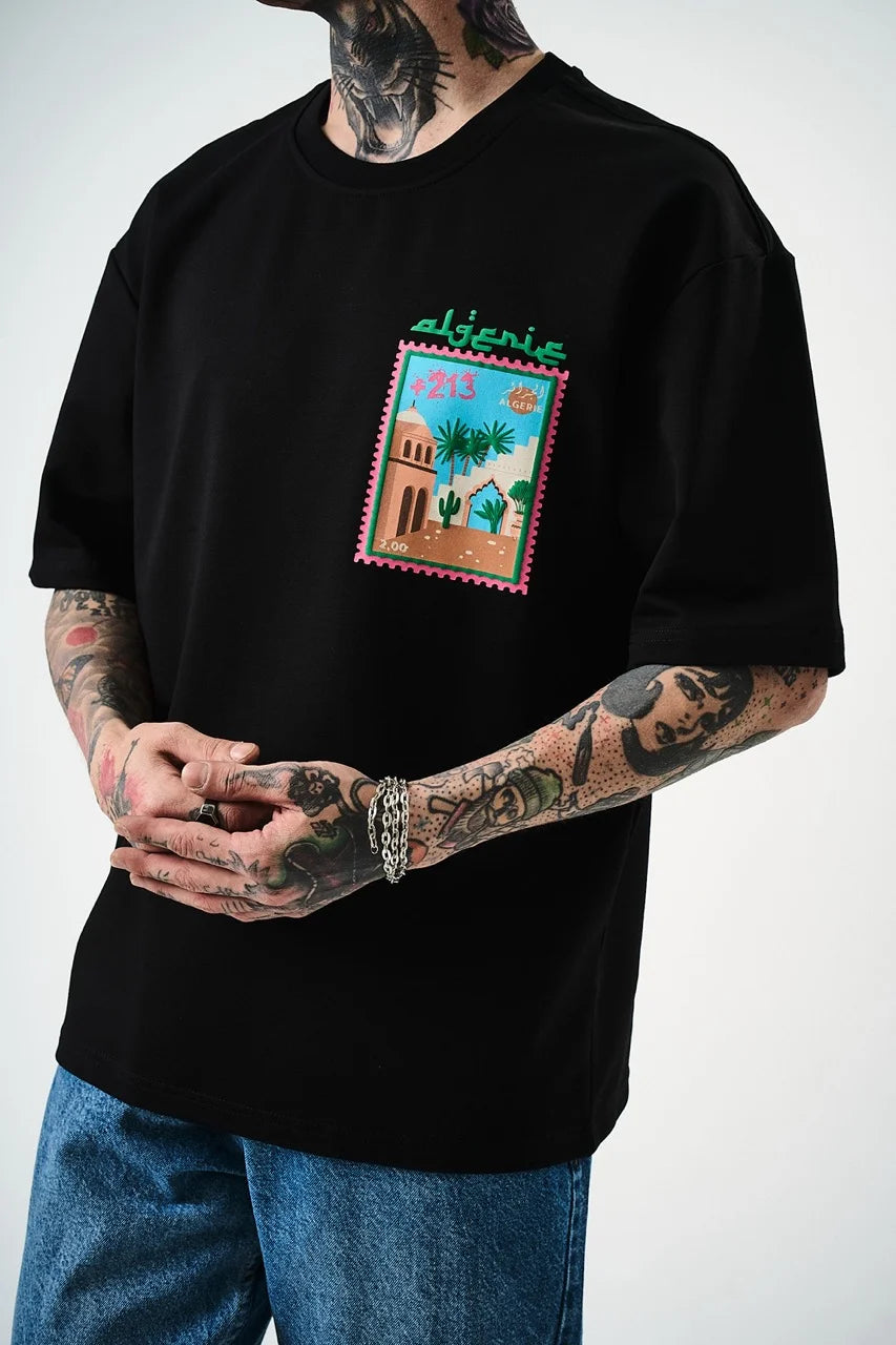T-shirt Algérie timbre 213 Noir