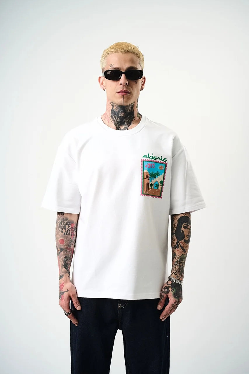 T-shirt Algérie timbre 213 Blanc