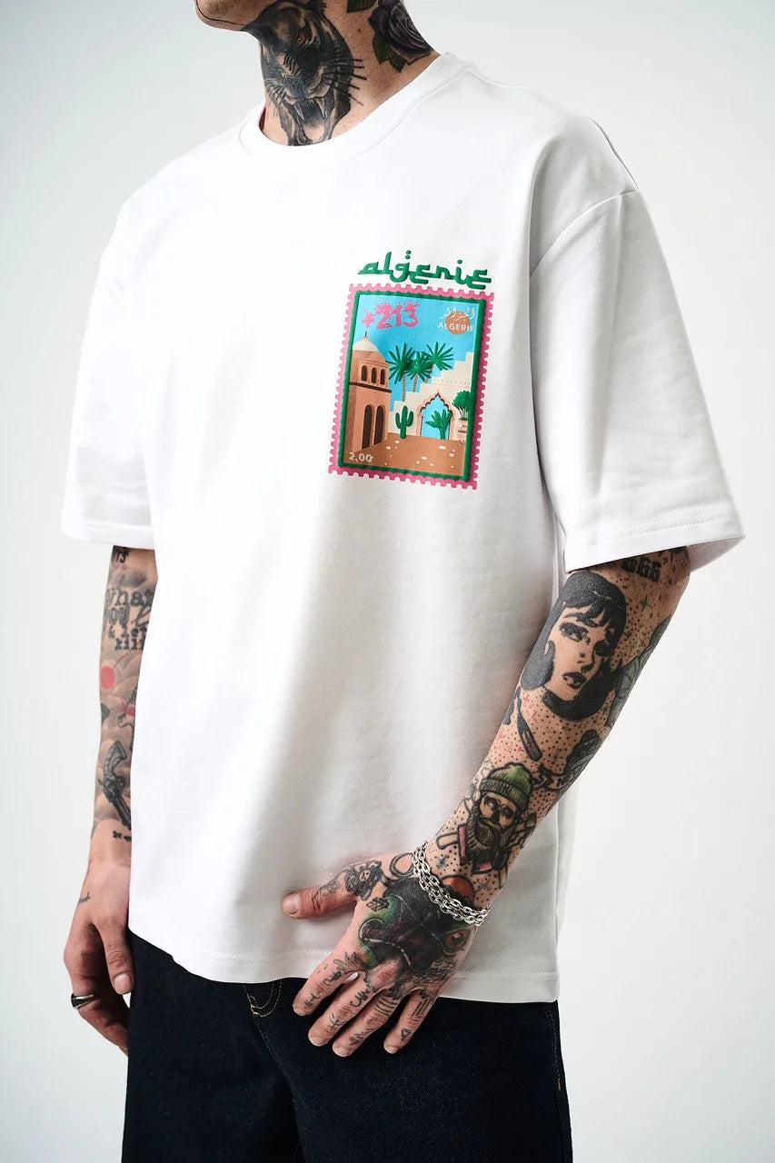 T-shirt Algérie timbre 213 Blanc