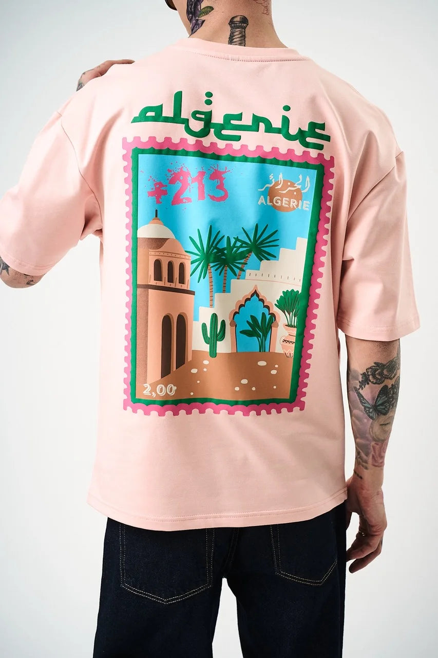 T-shirt Algérie timbre 213 Rose