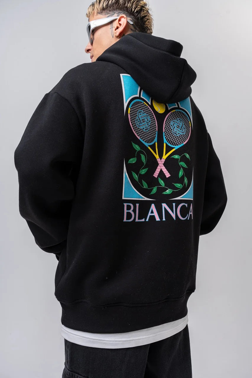 Sweat-shirt à capuche Blanca raquettes noir | Lyon