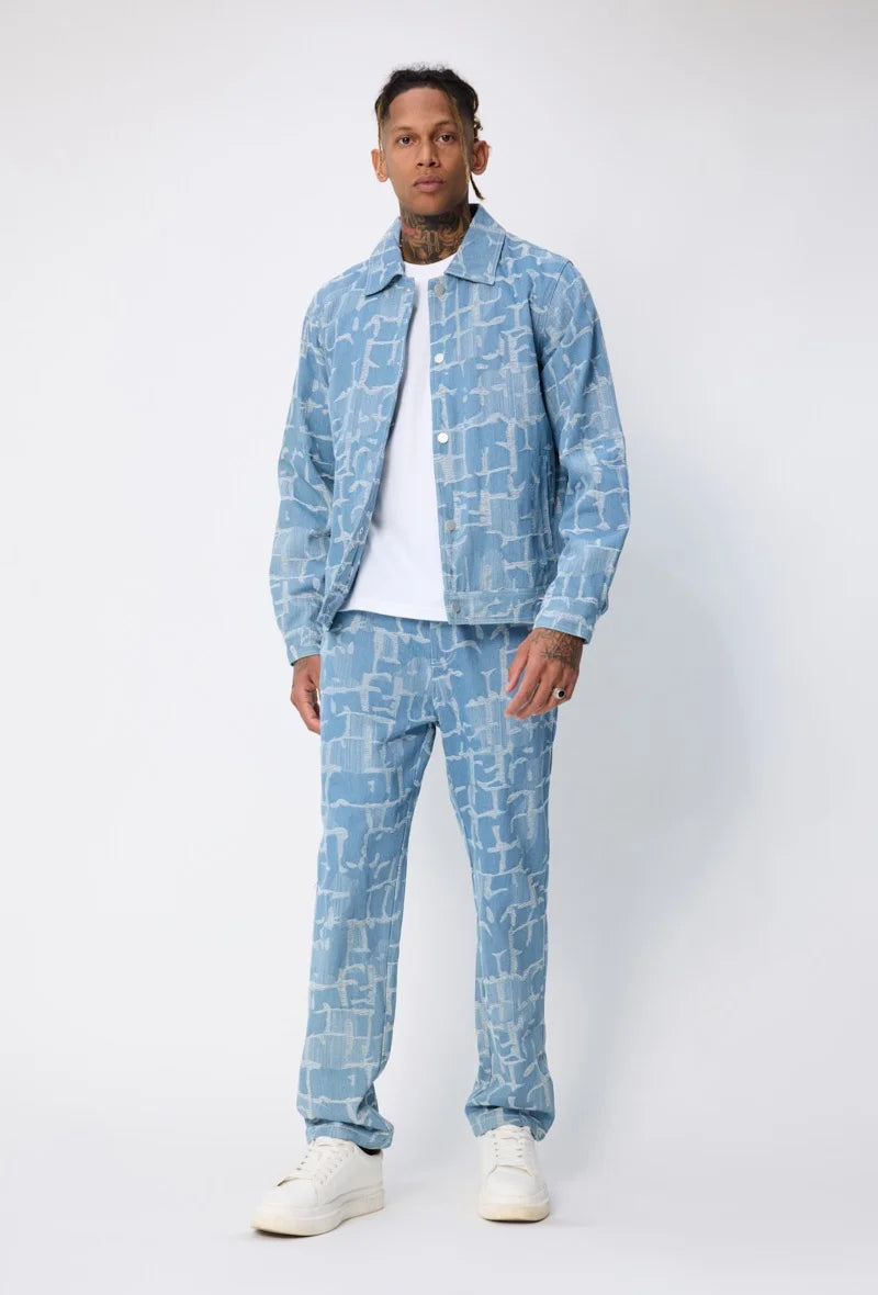 Ensemble veste et pantalon jean bleu a motif | Lyon