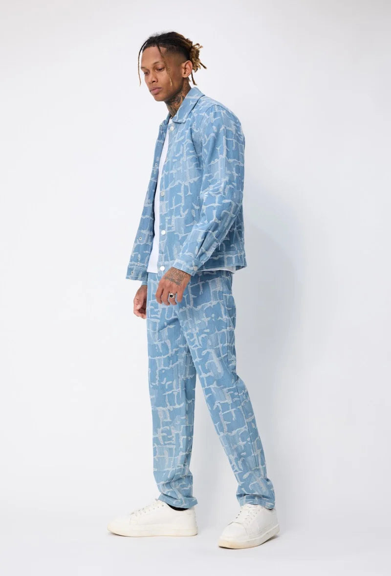 Ensemble veste et pantalon jean bleu a motif | Lyon