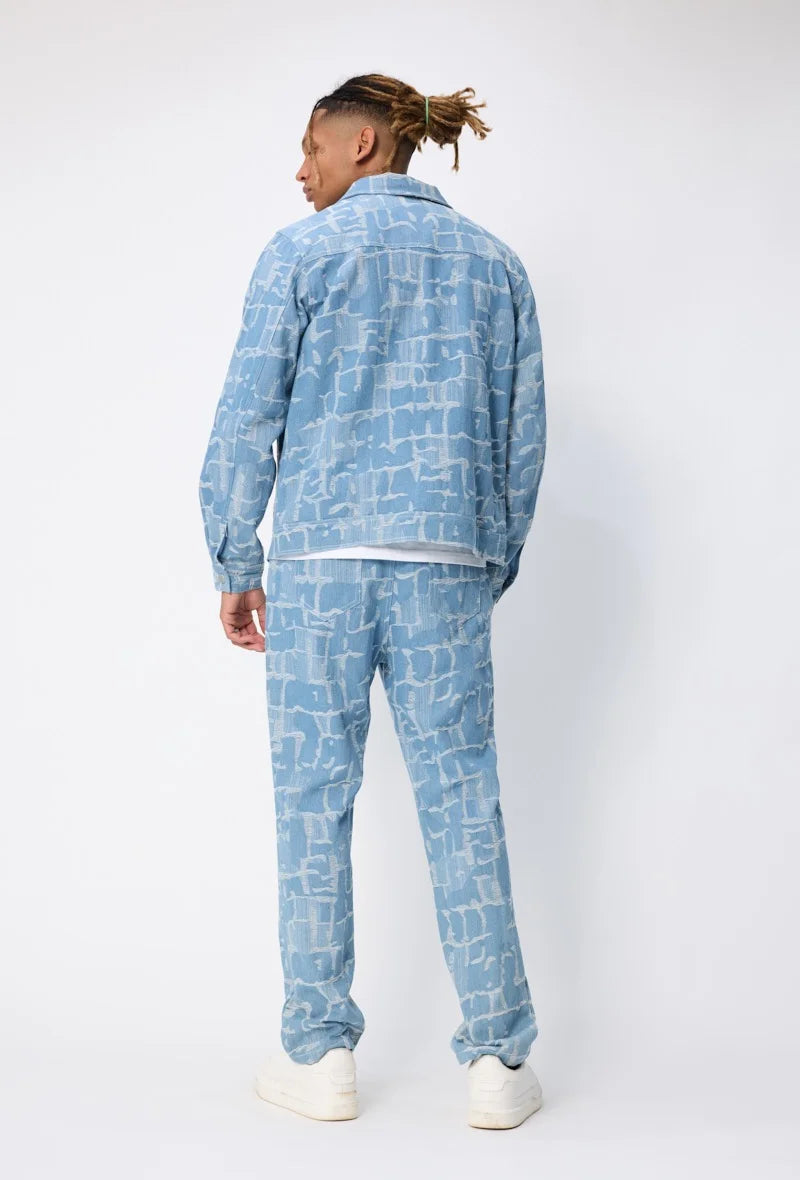 Ensemble veste et pantalon jean bleu a motif | Lyon
