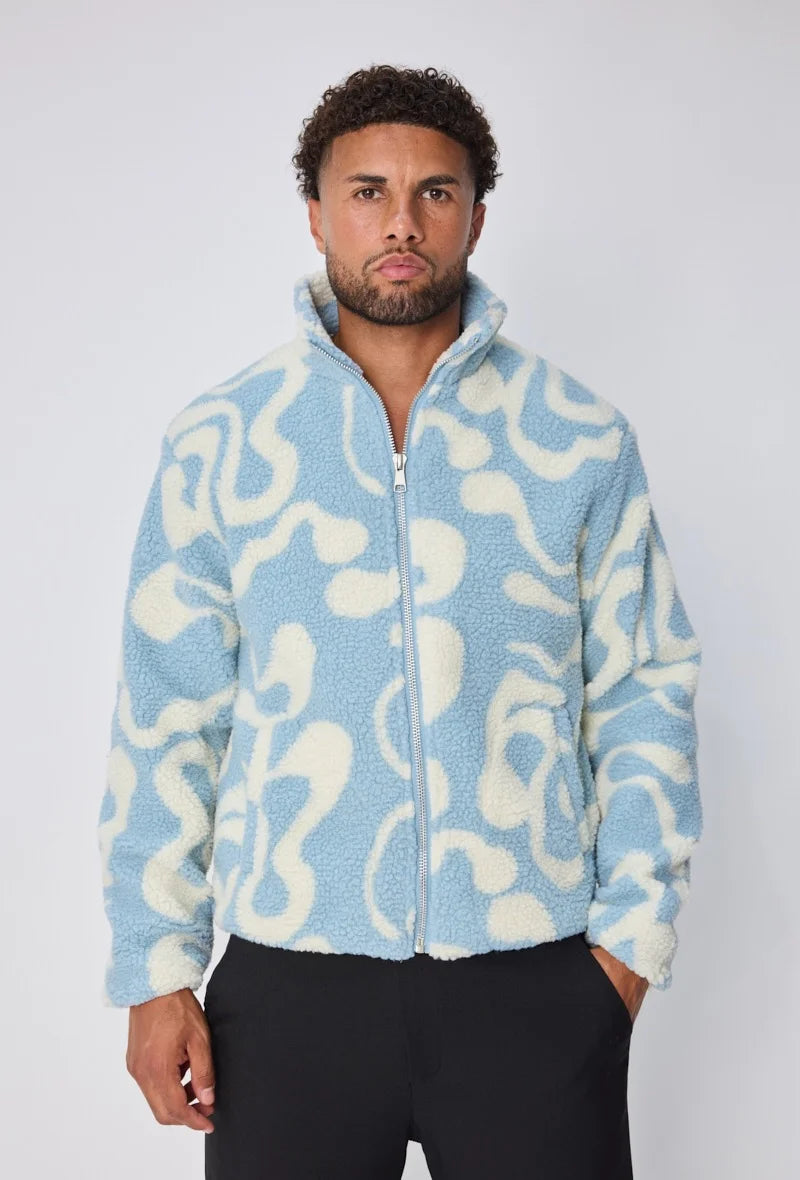 Veste DOUX fermeture éclair bleu / blanc | Lyon