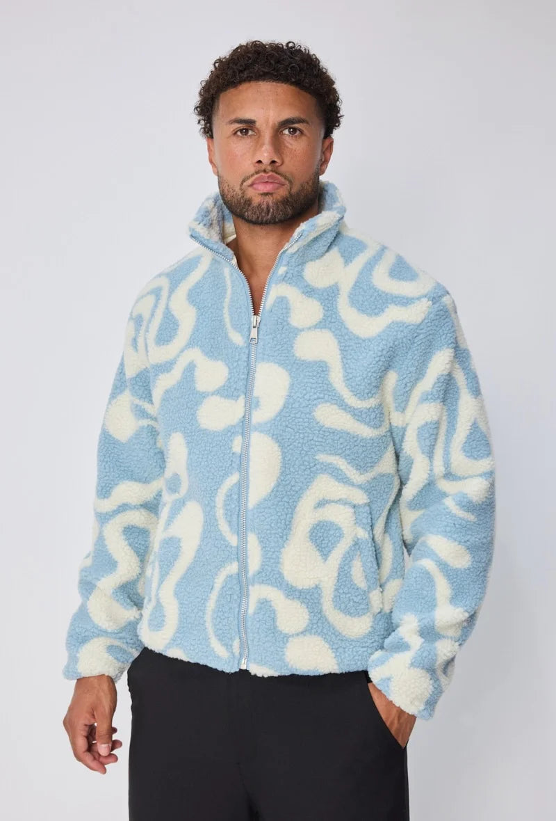 Veste DOUX fermeture éclair bleu / blanc | Lyon
