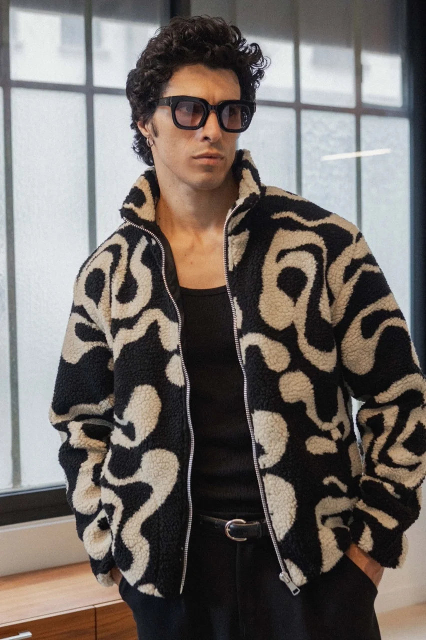 Veste DOUX fermeture éclair noire / beige | Lyon