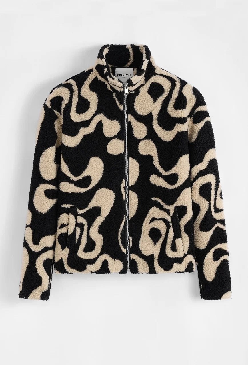Veste DOUX fermeture éclair noire / beige | Lyon