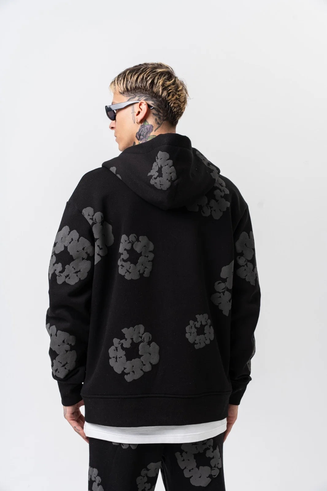 Ensemble jogging à FLEURS veste à capuche et pantalon Noir / Anthracite | Lyon