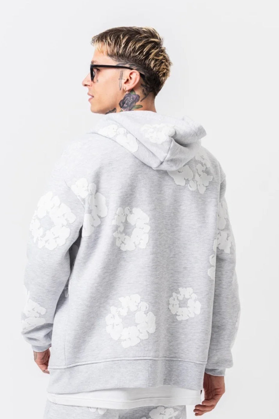Veste jogging à capuche FLEURS Gris / Blanc | Lyon