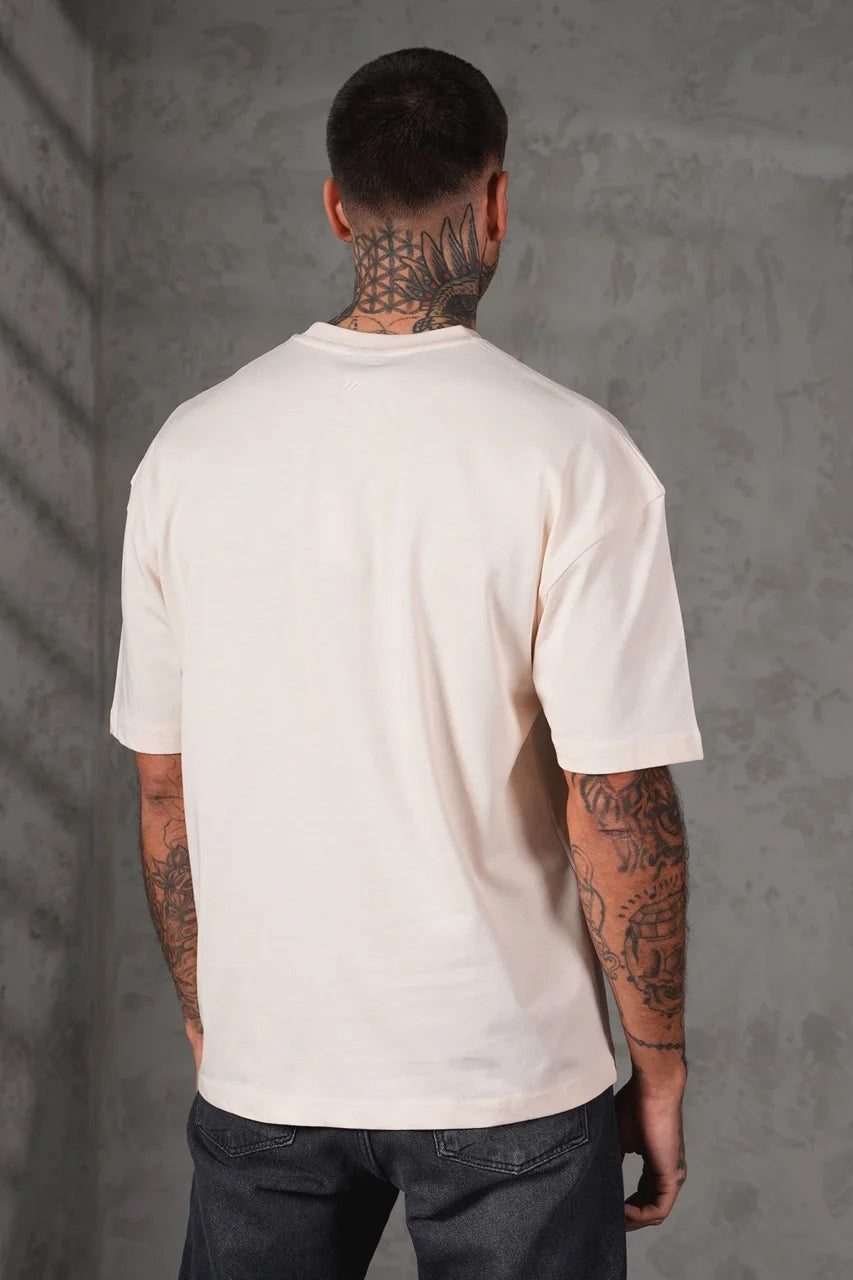 T-shirt oversize beige coeur brodé