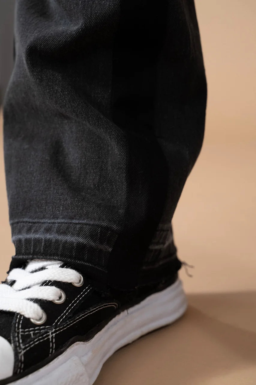 Pantalon Jean double knee évasé (Flare) noir | Lyon