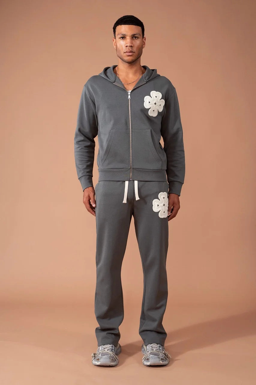Ensemble léger trèfle a 4 feuilles veste à capuche et pantalon coupe droite Anthracite | Lyon