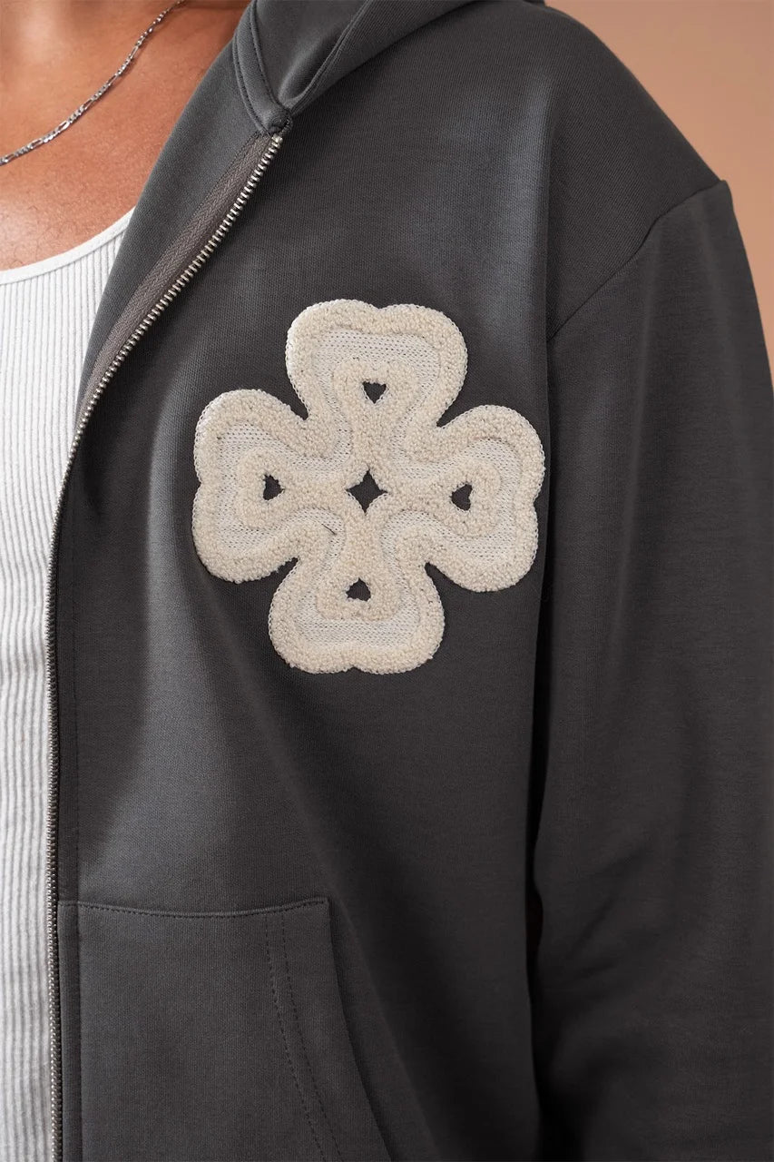 Ensemble léger trèfle a 4 feuilles veste à capuche et pantalon coupe droite Anthracite | Lyon