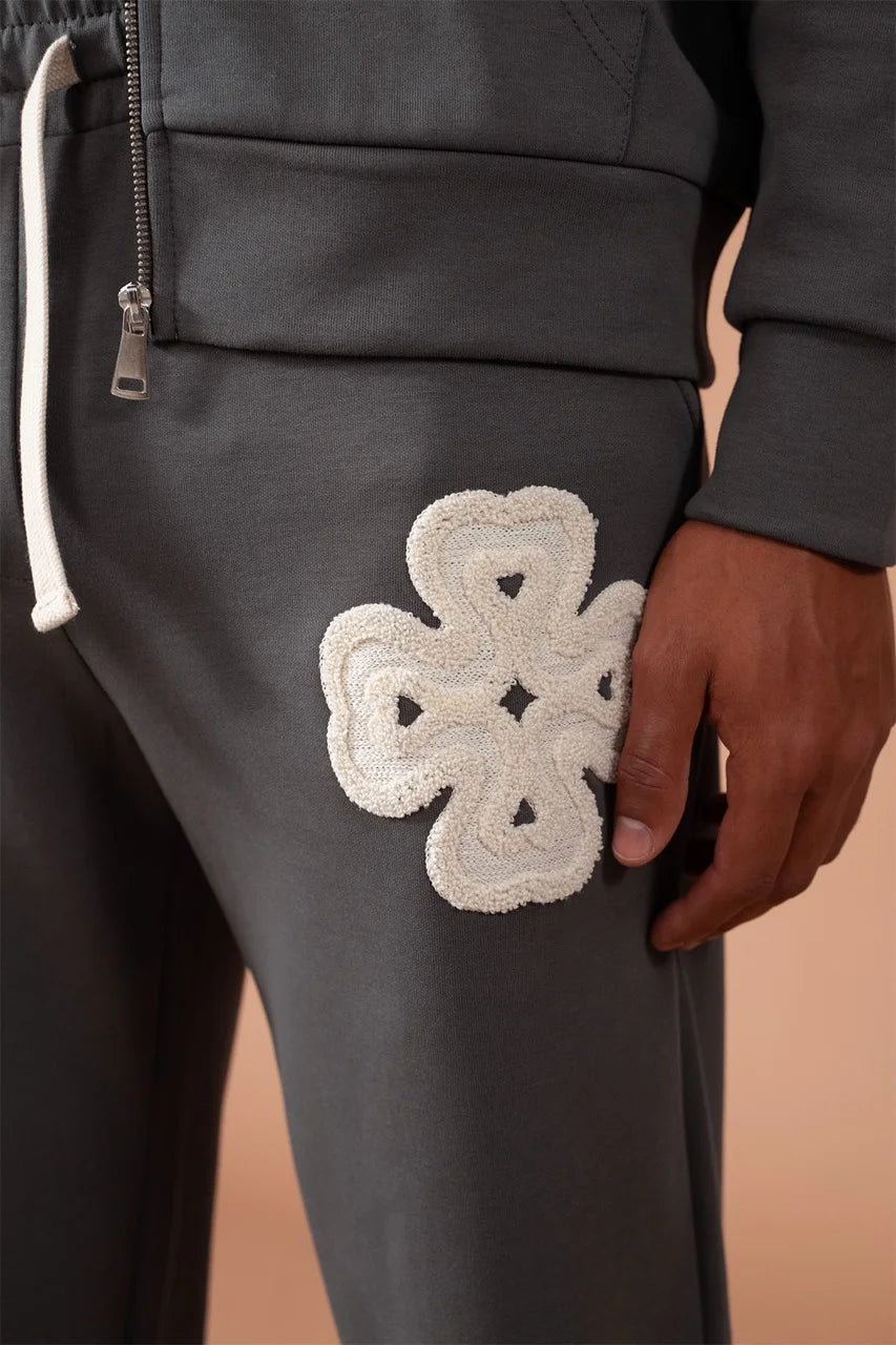 Ensemble léger trèfle a 4 feuilles veste à capuche et pantalon coupe droite Anthracite | Lyon