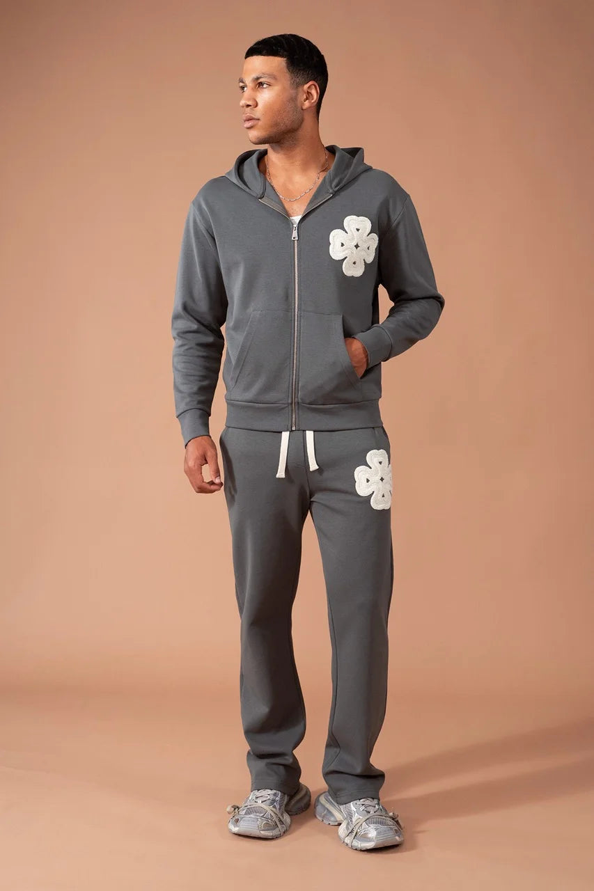 Ensemble léger trèfle a 4 feuilles veste à capuche et pantalon coupe droite Anthracite | Lyon