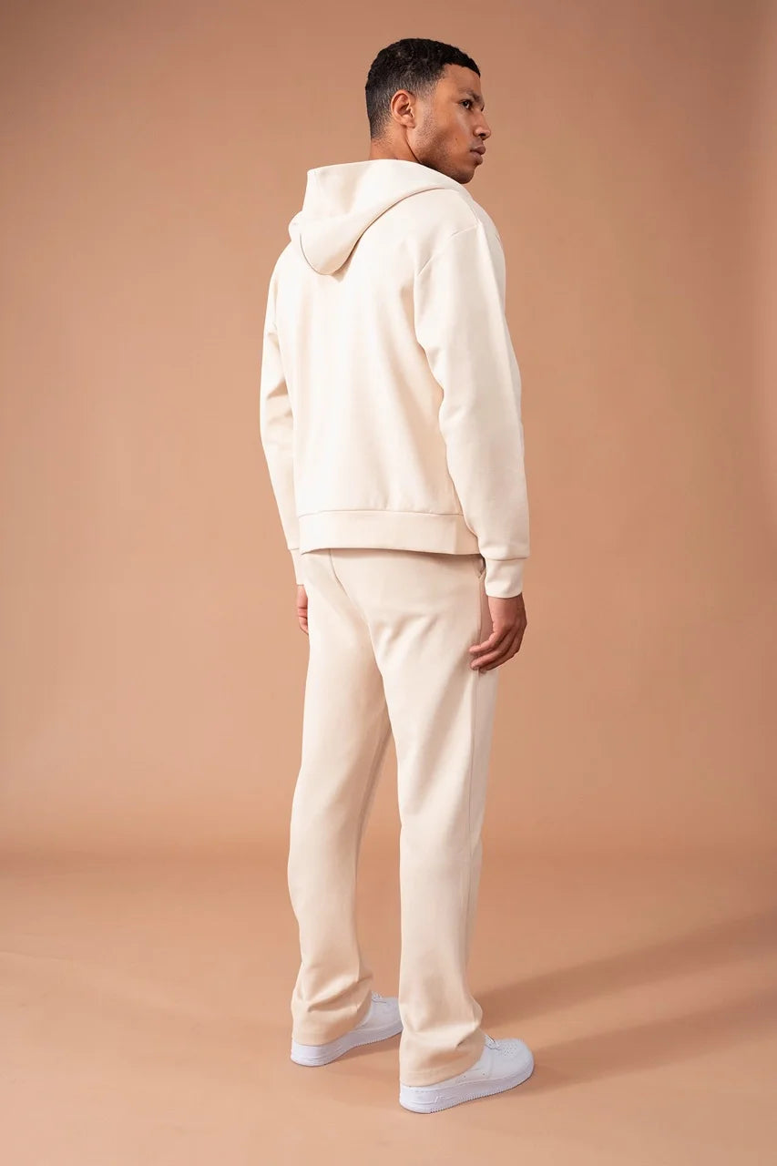 Ensemble léger trèfle a 4 feuilles veste à capuche et pantalon coupe droite beige | Lyon