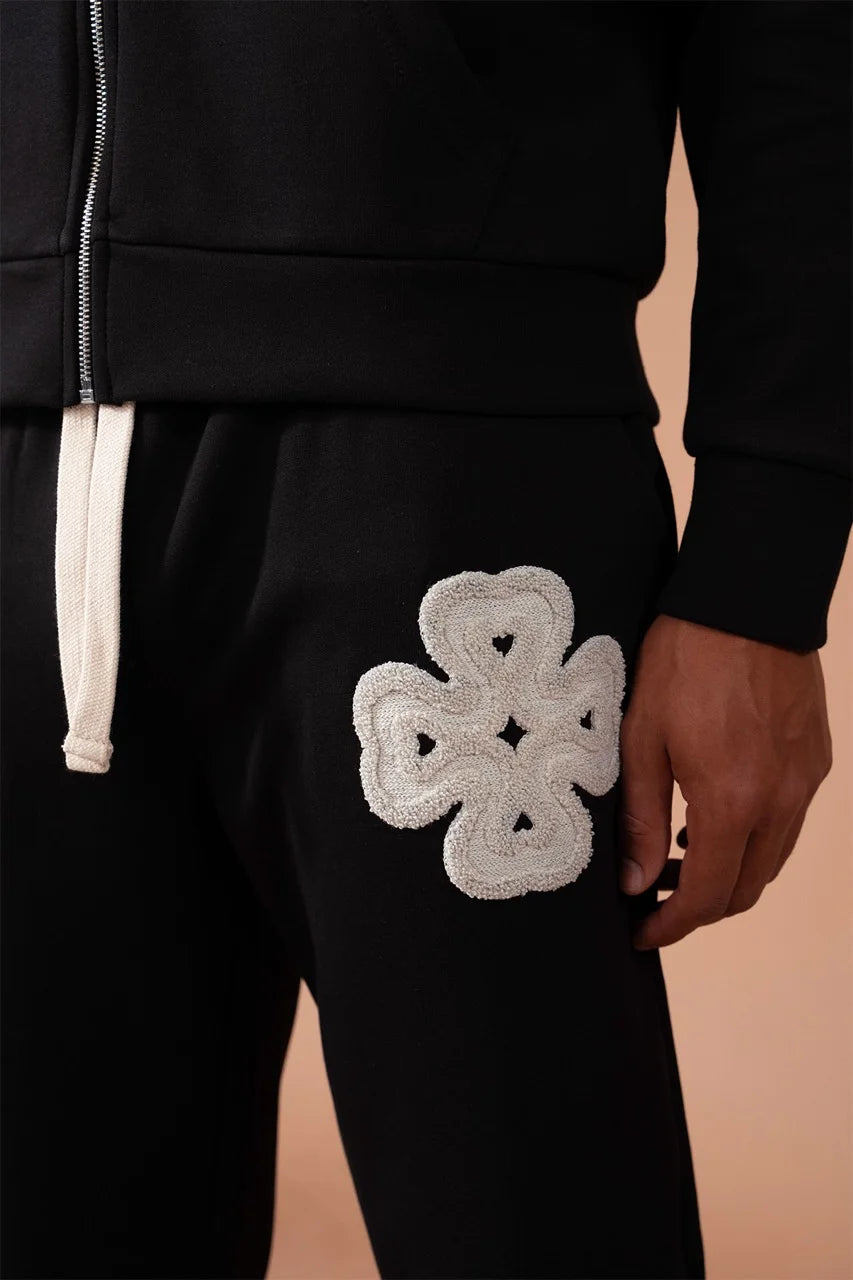 Ensemble léger trèfle a 4 feuilles veste à capuche et pantalon coupe droite noir | Lyon