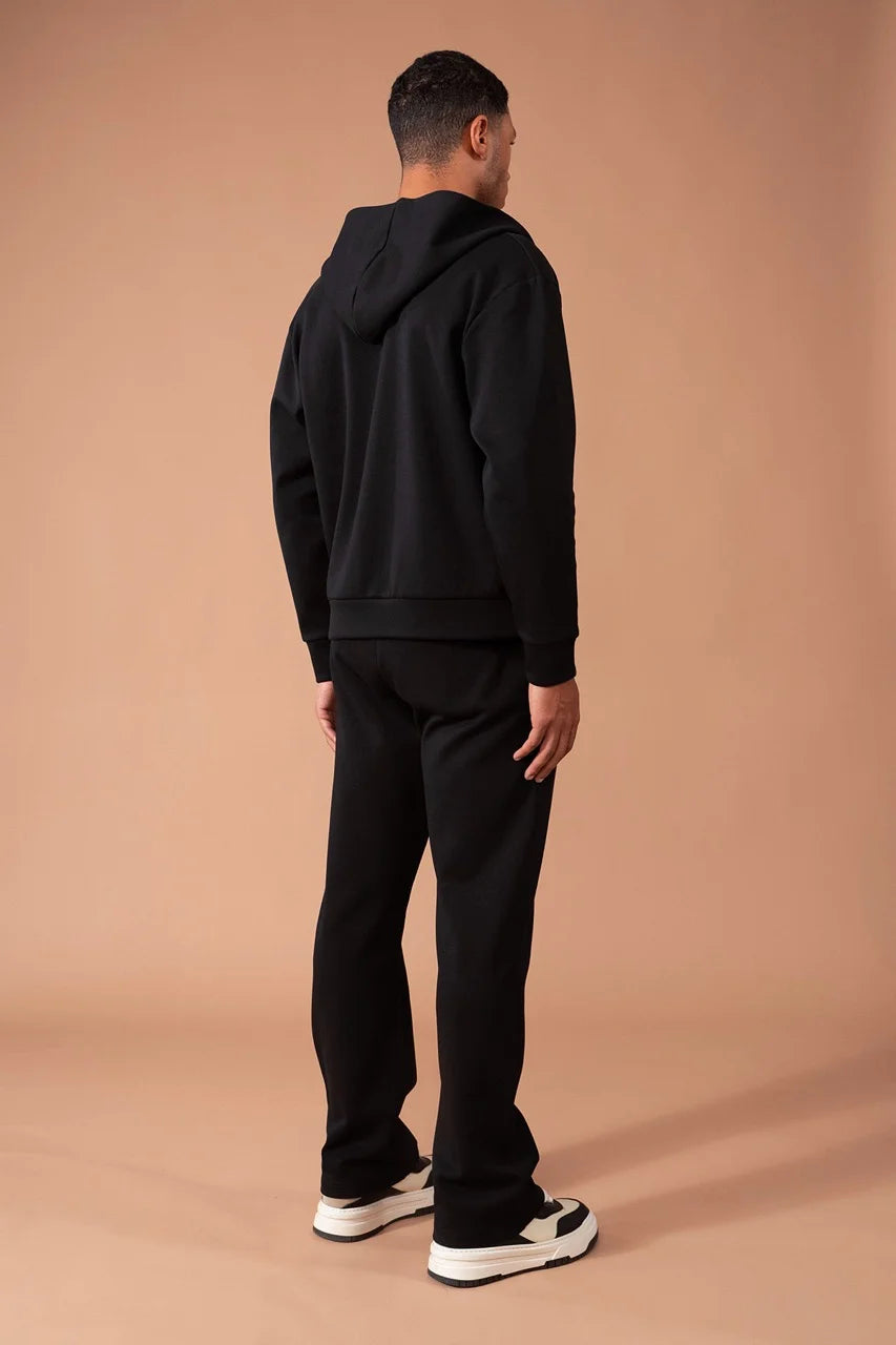Ensemble léger trèfle a 4 feuilles veste à capuche et pantalon coupe droite noir | Lyon