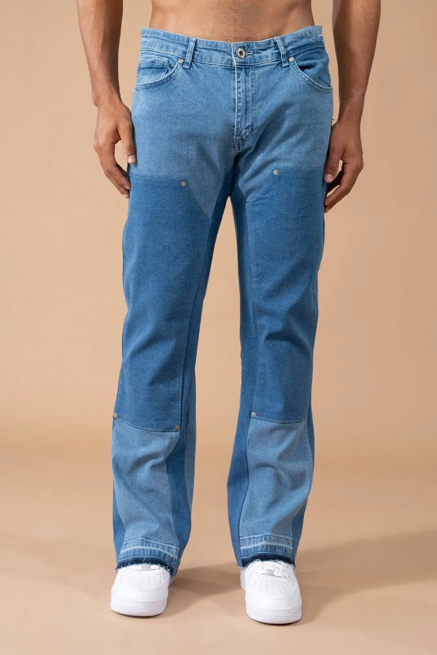 Pantalon Jean double knee évasé (Flare) Bleu | Lyon