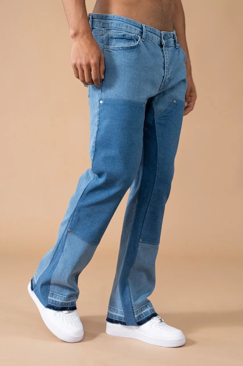 Pantalon Jean double knee évasé (Flare) Bleu | Lyon