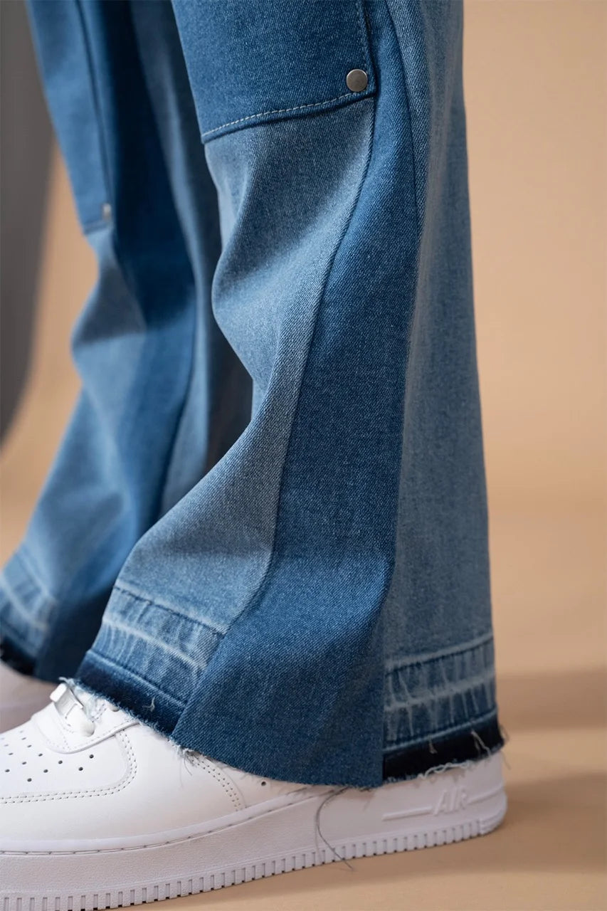 Pantalon Jean double knee évasé (Flare) Bleu | Lyon