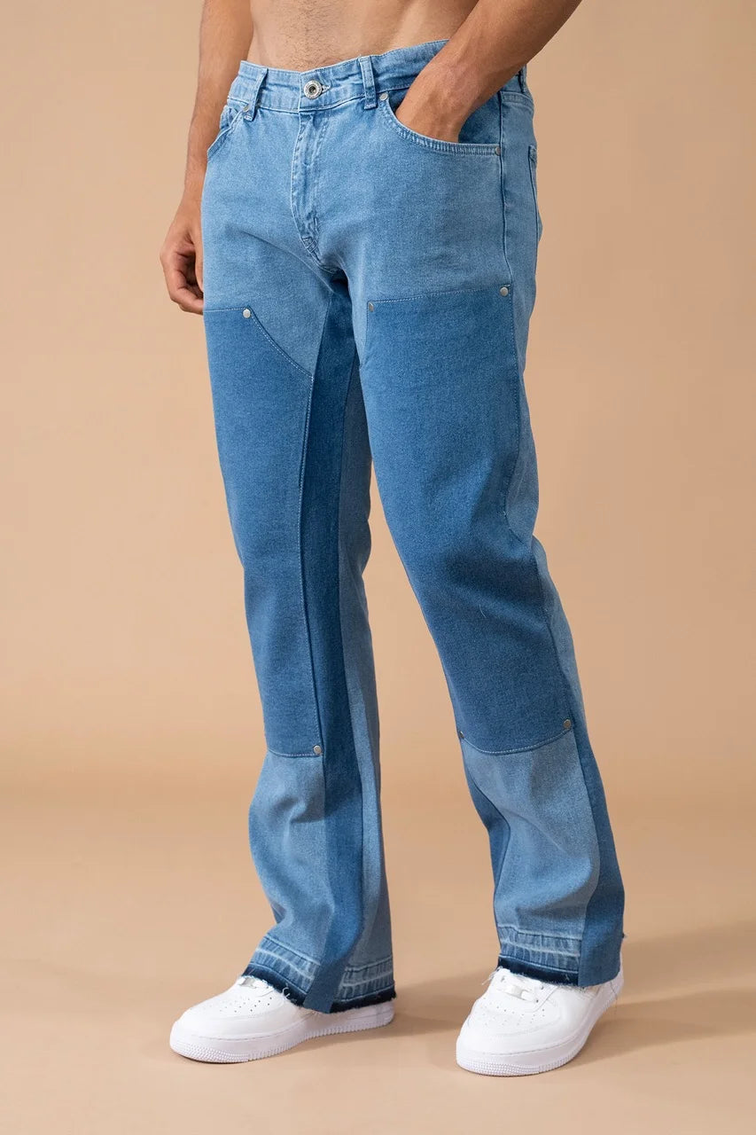 Pantalon Jean double knee évasé (Flare) Bleu | Lyon