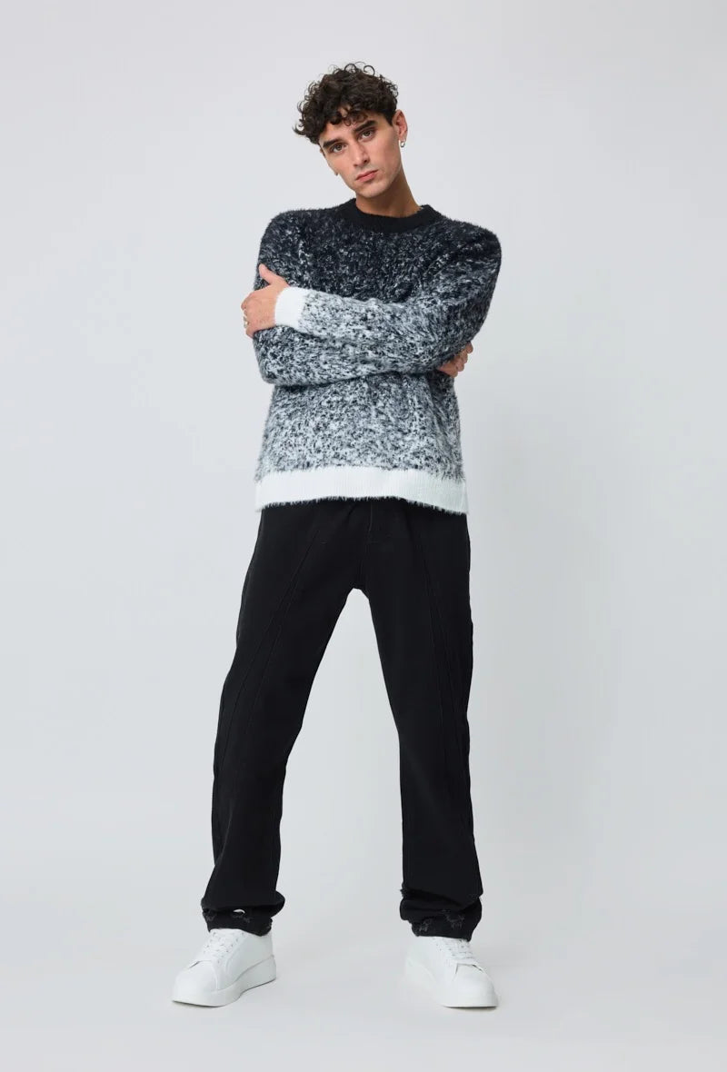 Pull en maille dégradé noir et blanc tissu extra doux | Lyon